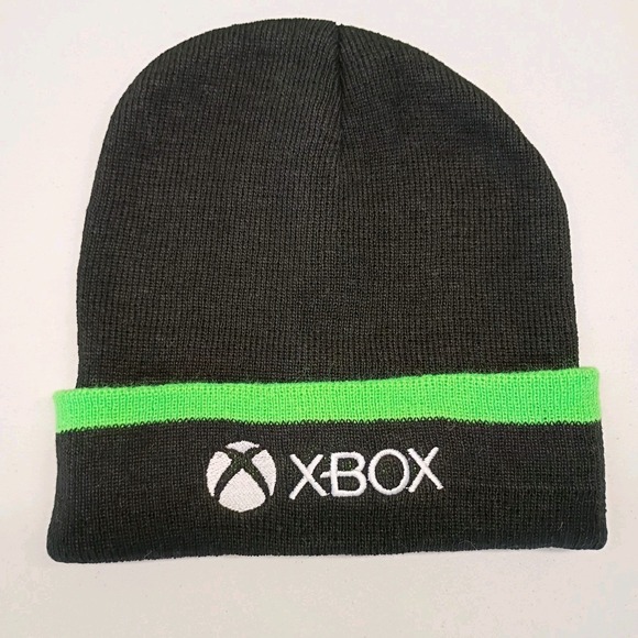 Xbox Other - XBOX Microsoft Knit Cuffed Beanie Hat Tobogan Adult Black Green Embroidered Logo